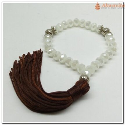 Pulseira Japamala 27 Contas de Resina Clara com Franja Marrom