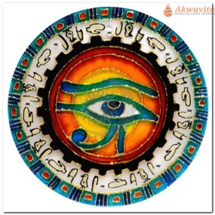 Mandala Pintada em Vidro na simbologia do Olho de Hórus 14cm