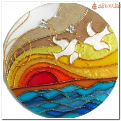 Mandala Pintada em Vidro na simbologia do Por do Sol 14cm