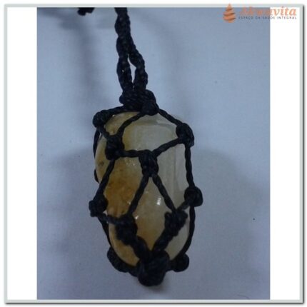Cordão Preto com Pingente Pedra Rolada Citrino Prosperidade