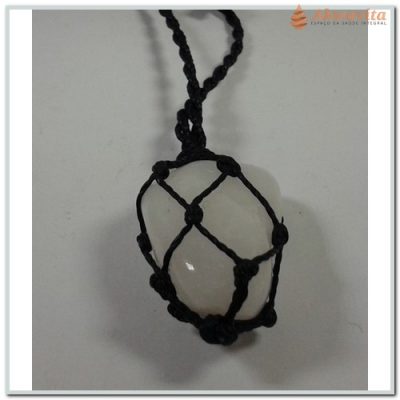 Cordão Preto com Pingente Pedra Rolada Quartzo Rosa