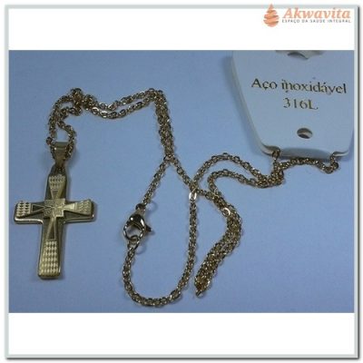 Corrente Dourada Tipo Portuguesa Com Pingente Cruz