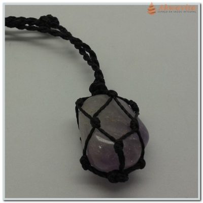 Cordão Preto com Pingente Pedra Rolada Ametista Transmutação