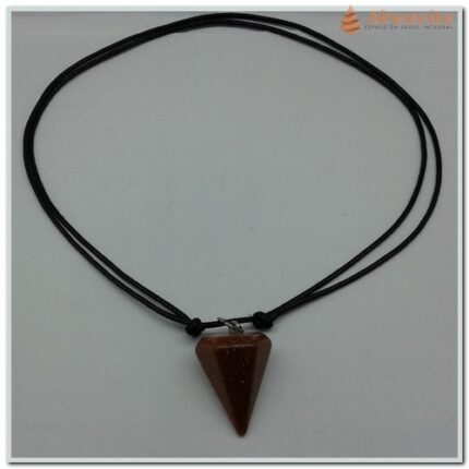Cordão Preto com Pingente Pião Sextavado Pedra do Sol Sintética