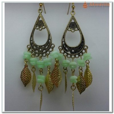 Brinco Dourado com bolinhas Verdes Estilo Cigano