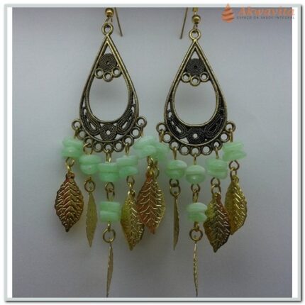 Brinco Dourado com bolinhas Verdes Estilo Cigano