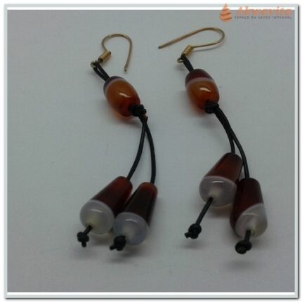 Brinco Pedra Granada formato Gota em 2 Filamentos