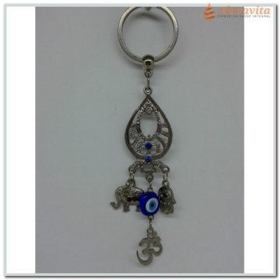 Chaveiro com Olho Grego e Elefante OM Mão Hamsa