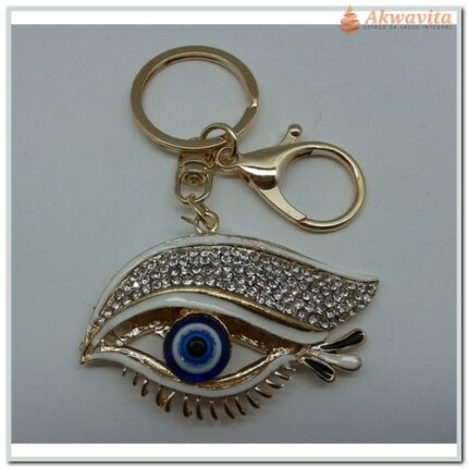 Chaveiro Olho de Horus Dourado Olho Grego e Cristais