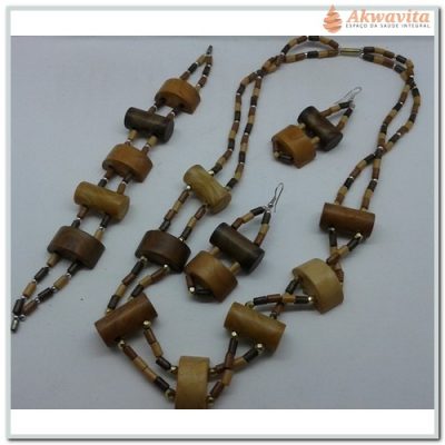 Colar Brinco e Pulseira de Resina Bege e Marron