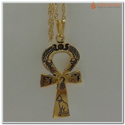 Gargantilha com Cruz Ansata Egípcia dourada Proteção