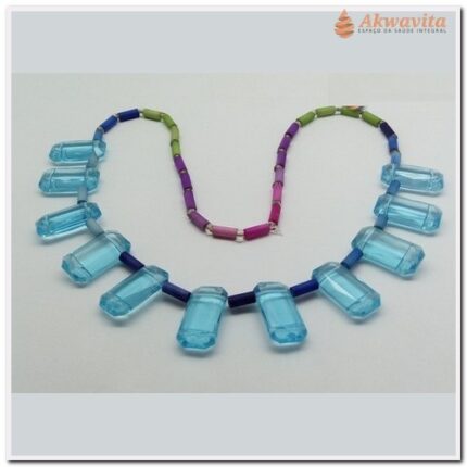 Colar de Tubinhos coloridos e Pedras Azuis Sintéticas