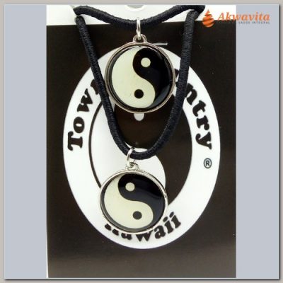 Cordão Preto com Pingente Símbolo do Tao Yin Yang 2UN