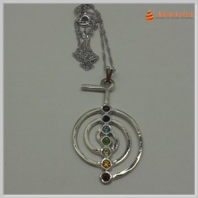 Gargantilha Cho-ku-rei Proteção Reiki com 7 Pedras Prateada