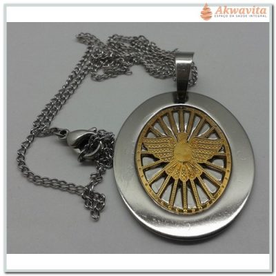 Corrente Aço Inox com Pingente Oval Divino Espírito Santo