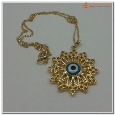 Gargantilha Mandala Dourada com Pontas e Olho Grego