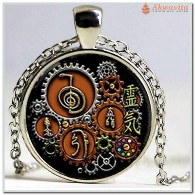 Gargantilha com 4 Símbolos do Reiki 3 Níveis Prateado