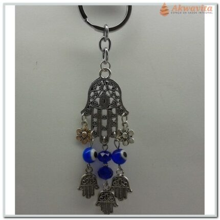Chaveiro Mão Hamsa Rendada com Olho Grego