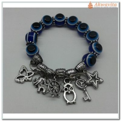 Pulseira com Olho Grego e Patuás Diversos Proteção