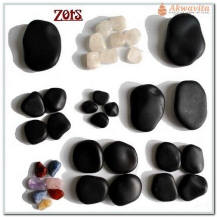 Kit de Pedras Vulcânicas Basalto e Cristais para Massagem 35pç