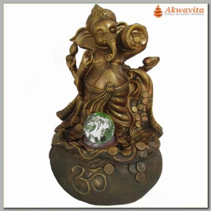 Fonte Ganesha Pote de Ouro Luz e Bola Giratória
