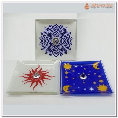 Incensário de Vidro Quadrado Modelos Energéticos 12x12cm