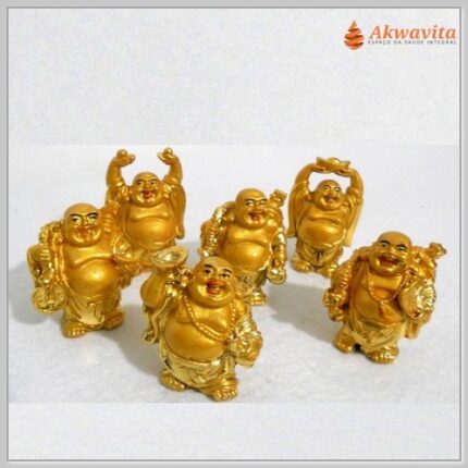 Estátuas de Budas da Riqueza Dourados em Pé 6cm