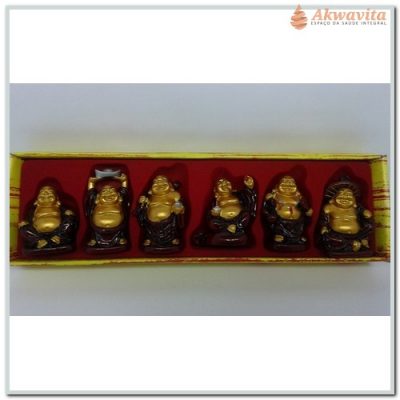 Buda da Felicidade Dourado e Vinho Kit 6Pçs 3cm