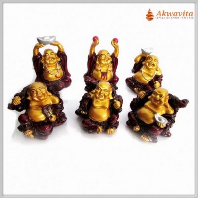Estátuas de Budas da Riqueza Manto Vinho Sentados 4cm