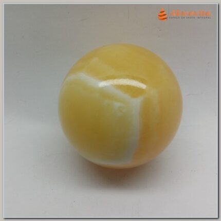 Bola de Pedra Calcita Amarela Mel Energia 6cm de Diâmetro