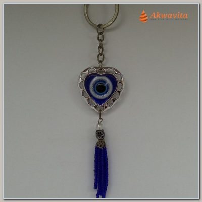 Chaveiro Olho Grego de Murano em Coração Prateado