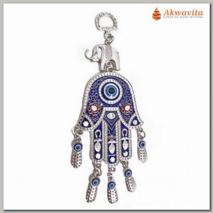 Pendente Amuleto Olho Grego Elefante Mão Chamsa Azul