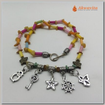 Colar com Patuás Tubinhos Coloridos Sorte Sabedoria