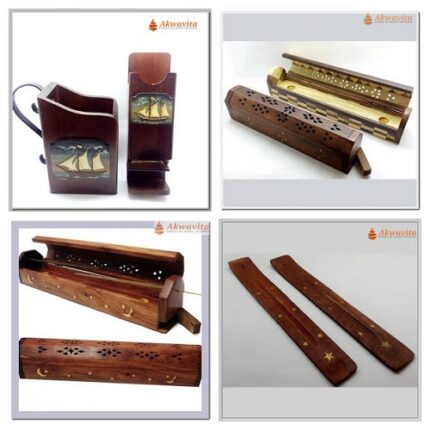 Incensário Madeira Canaleta Baú com Tampa e Porta Incenso