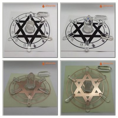 Mandala Reiki III kit Placa Hexagrama 7 Cristais Biterminados e Ponta