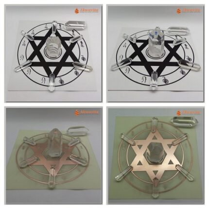 Mandala Reiki III kit Placa Hexagrama 7 Cristais Biterminados e Ponta