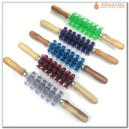 Rolo de Massagem Turbinada de Silicone Cabo de Madeira