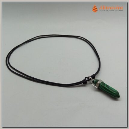 Cordão Pêndulo Pedra Malaquita Biterminado Sextavada