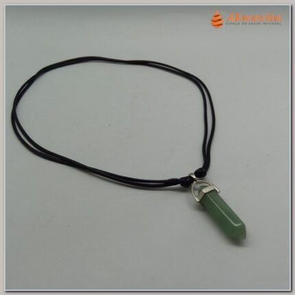 Cordão Pêndulo Pedra Quartzo Verde Biterminado Sextavada