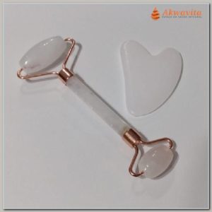 GuaShá em Pedra Quartzo Rosa Rolo e Placa Facial Corporal