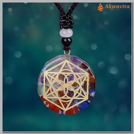 Pingente Orgonite Semente da Vida Hexagramas Dourado