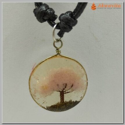 Pingente Orgonite Árvore de Quartzo Rosa Redondo