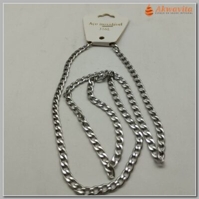 Corrente Prateada Tipo Elo Português Aço Inox 60cm