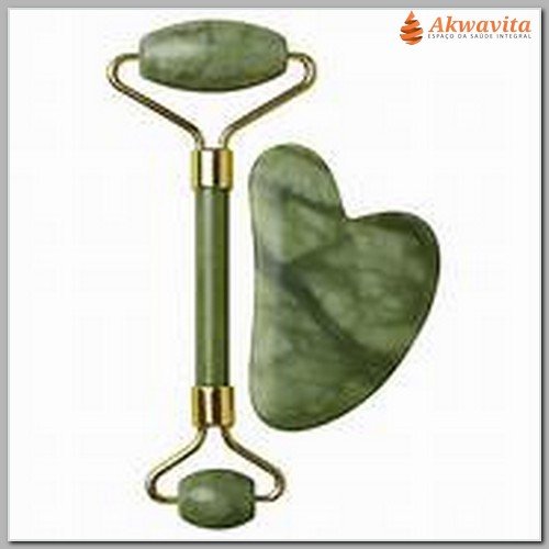 Roller e GuaShá Coração Pedra Jade Facial Corporal